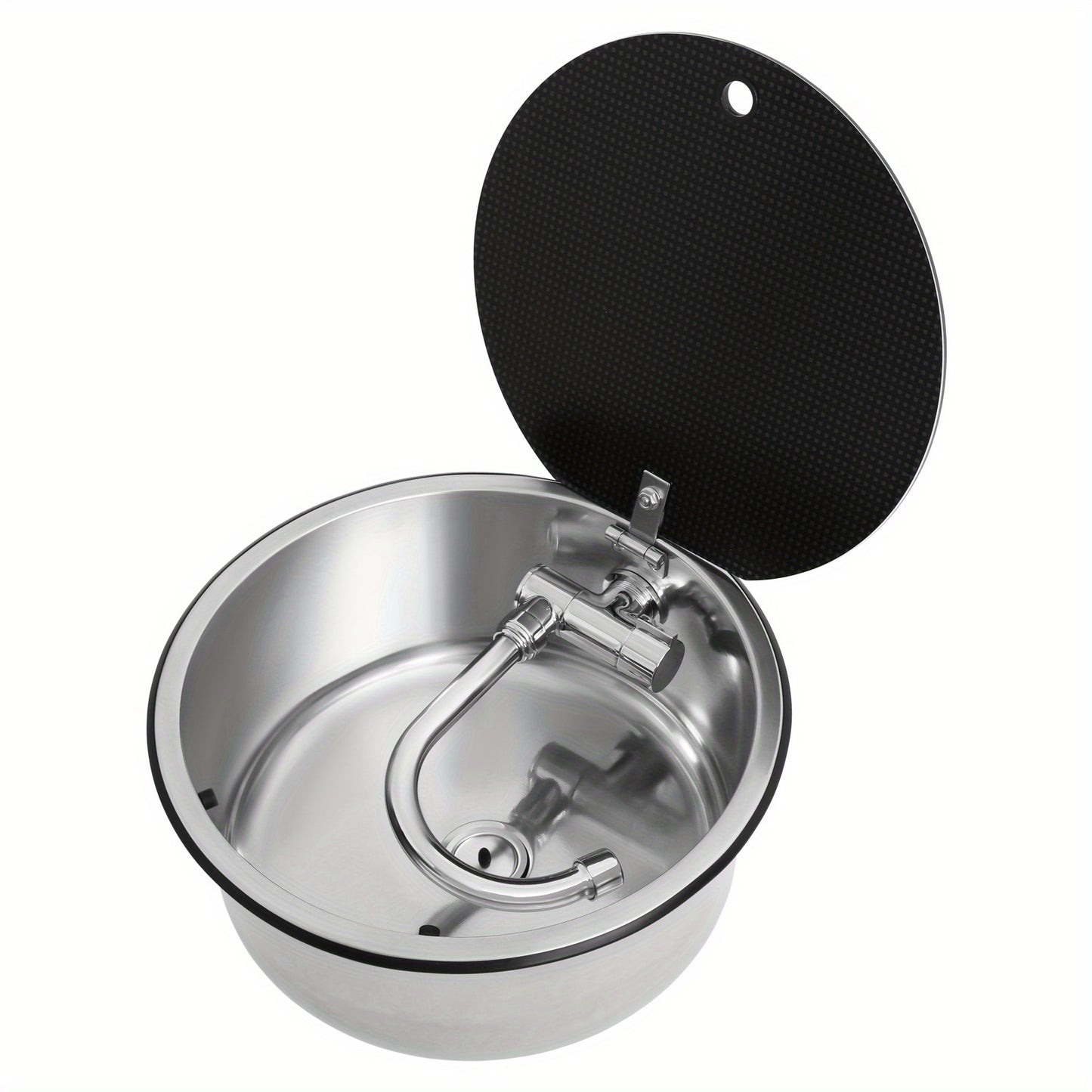 Spoelbak – Wasbak – Keukenspoelbak – Gootsteen – Inbouwspoelbak – RVS 304 Roestvrij Staal – Compact Rond 34 cm Met Inklapbare Kraan