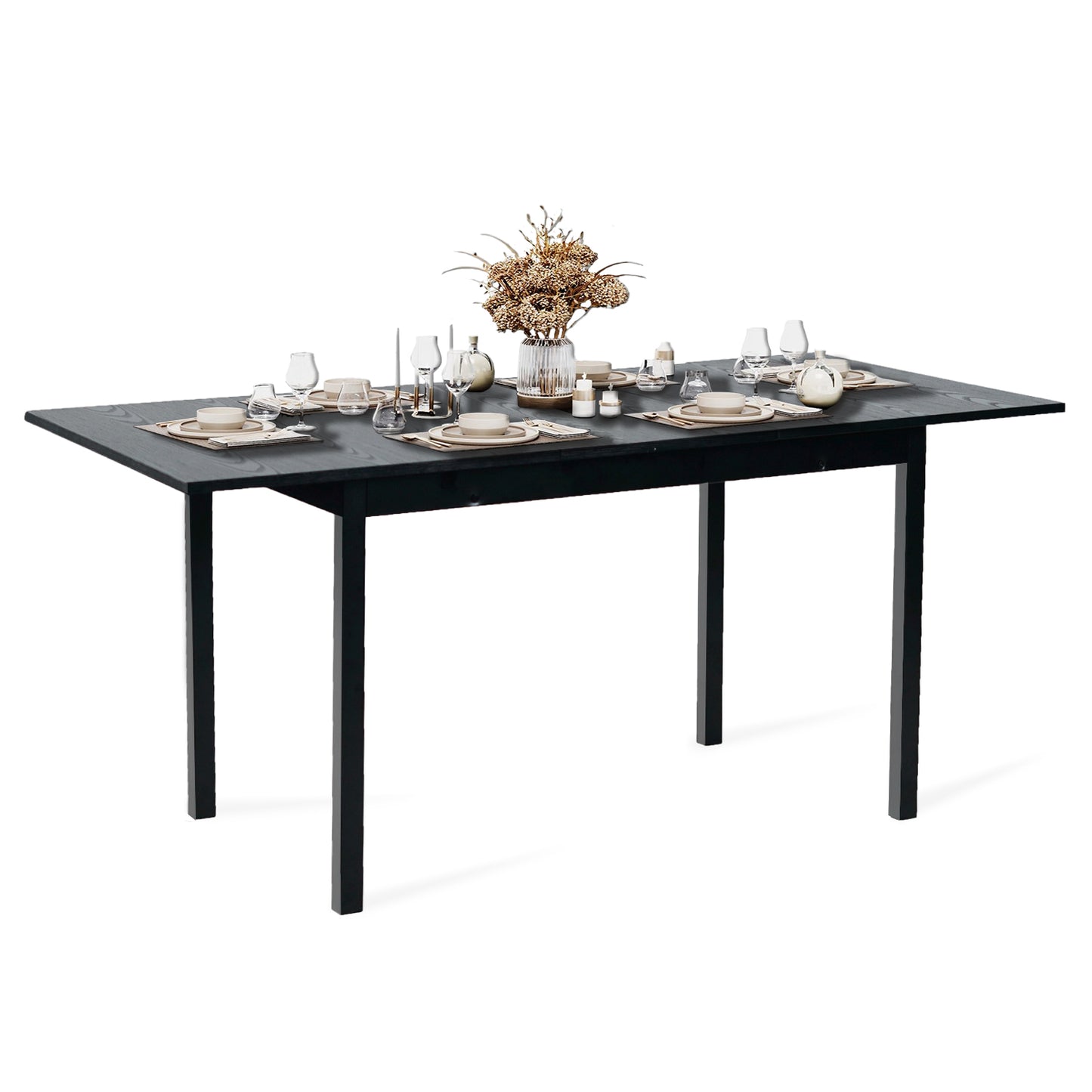 Uitbreidbare Eettafel – Tafel – Eetkamertafel – Uitschuifbare Tafel – Keukentafel – Industrieel Design – Voor 4-6 Personen – Zwart Stalen Frame – Water- en Krasbestendig MDF Blad