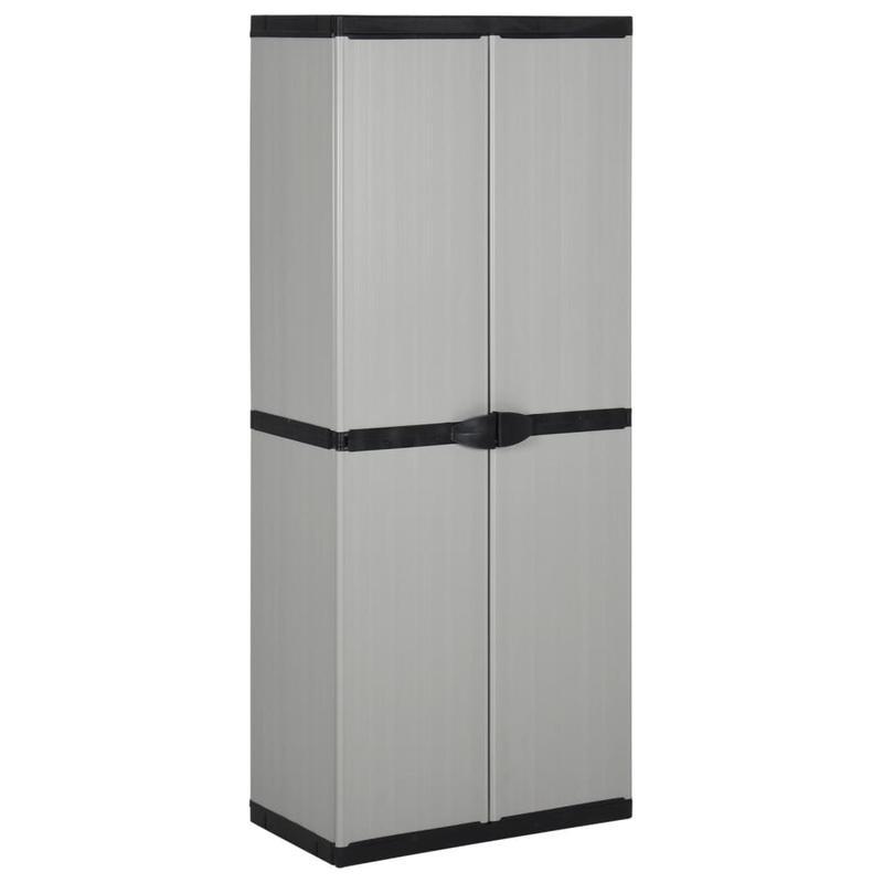 Buitenkast – Tuinkast – Opbergkast – Bergkast – Tuinopbergkast – Transparante Deuren – Duurzaam Kunststof – Vrijstaand – Grijs-Zwart – 68,58 cm Hoog – 3,2 Kubieke Voet Inhoud