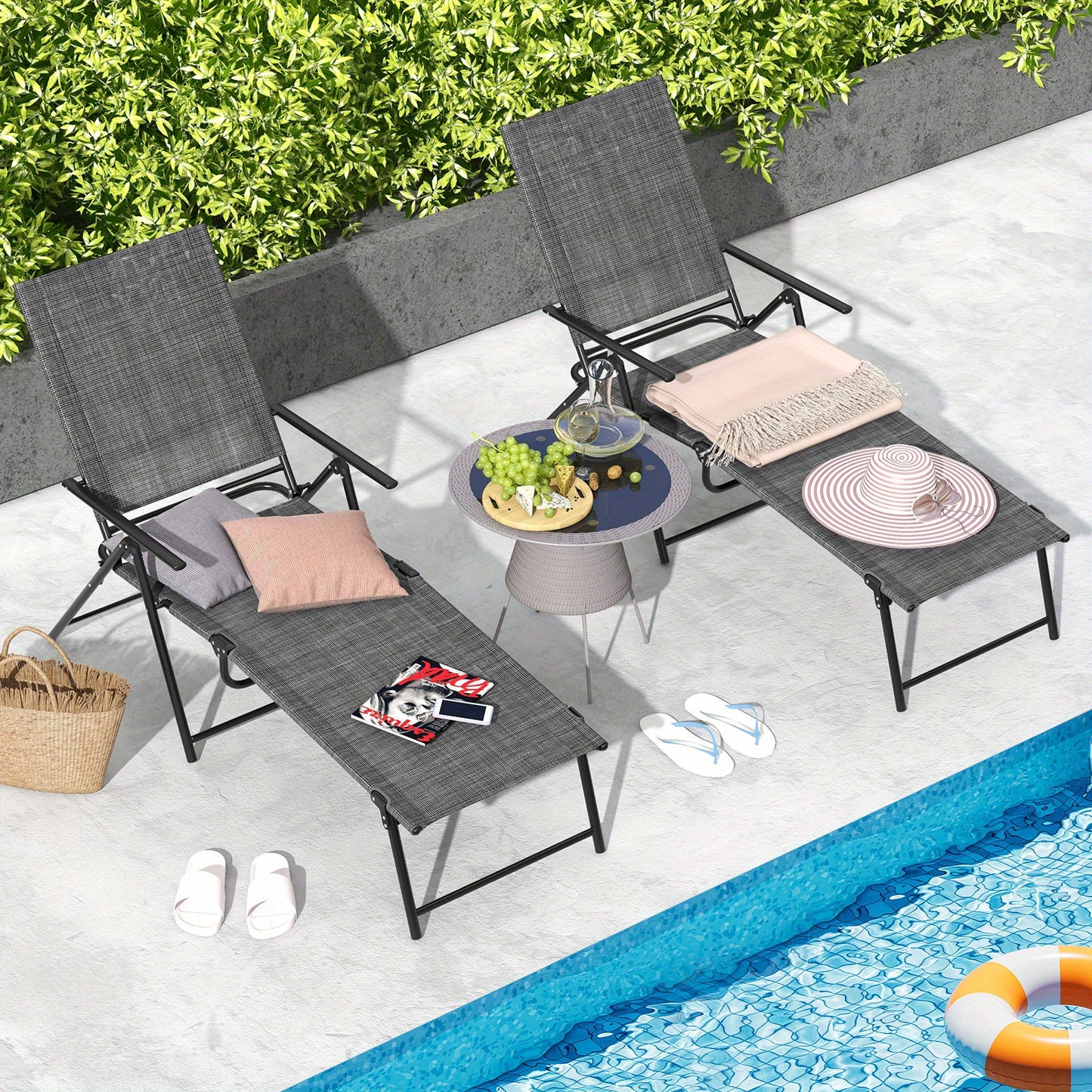 Strandstoel – Ligstoel – Campingstoel – Tuinstoel – Loungechair – 6 Verstelbare Standen – Met Stevig Metalen Frame – Grijs – Draagvermogen 150 kg – Inklapbaar – Set van 2