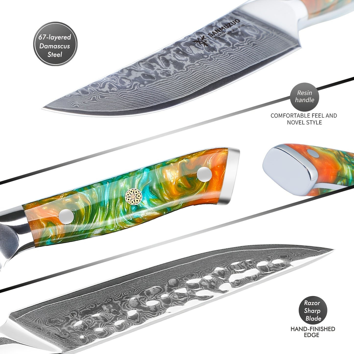 Steakmes – Steakmessen – Keukenmes – Vleesmessen – Set Van 4 – VG10 Damascus Staal – 12,7 cm Lemmet