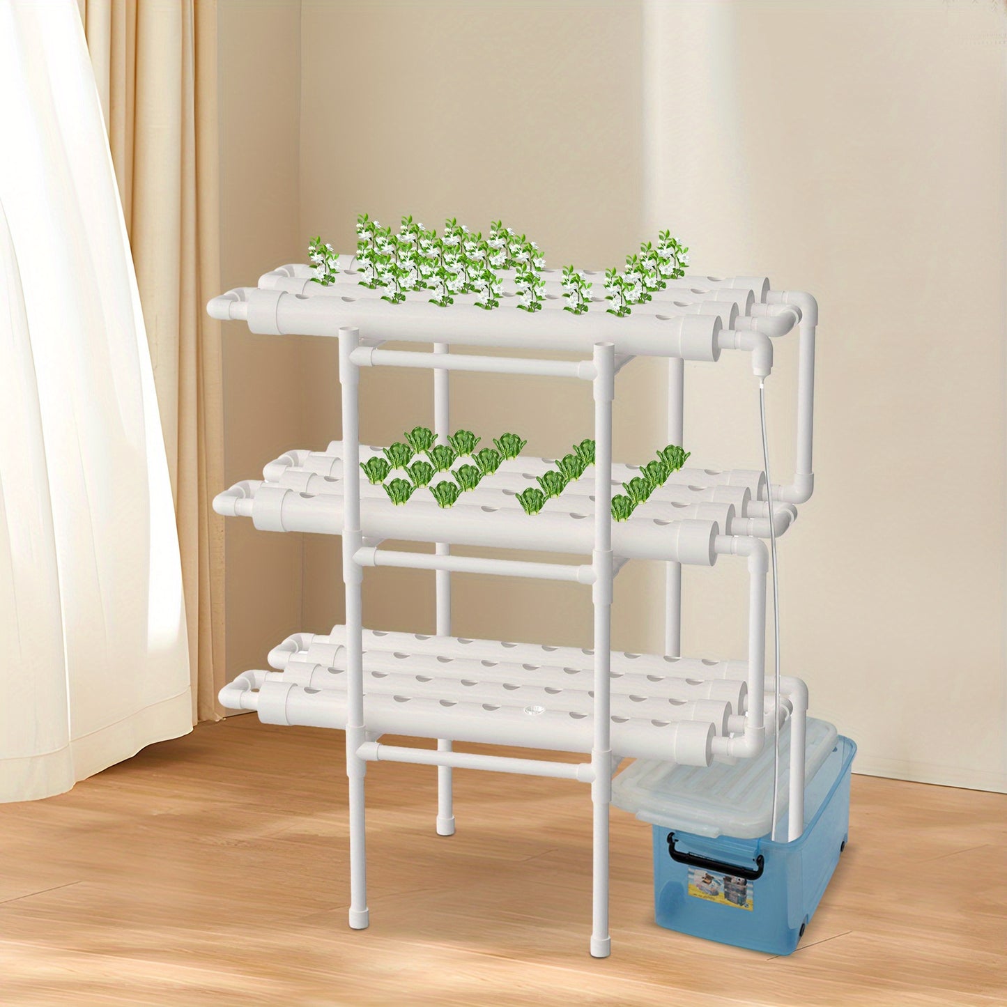 Hydroponicsysteem – Hydrocultuursysteem – Kweekset – Plantenbak – Hydrocultuur Rek – 3 Lagen – 108 Plantplaatsen – Duurzaam PVC – Efficiënt Watercirculatiesysteem