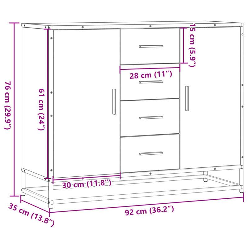 Modern Contemporary Sideboard Cabinet 92x35x76cm - Hardwood & Particle Board, 3 Drawers, 2 Doors, Removable Shelves, No Assembly Required, Floor-Standing Storage for Living Room, Bedroom, Office, Cabinet Storage, Bedroom Orga