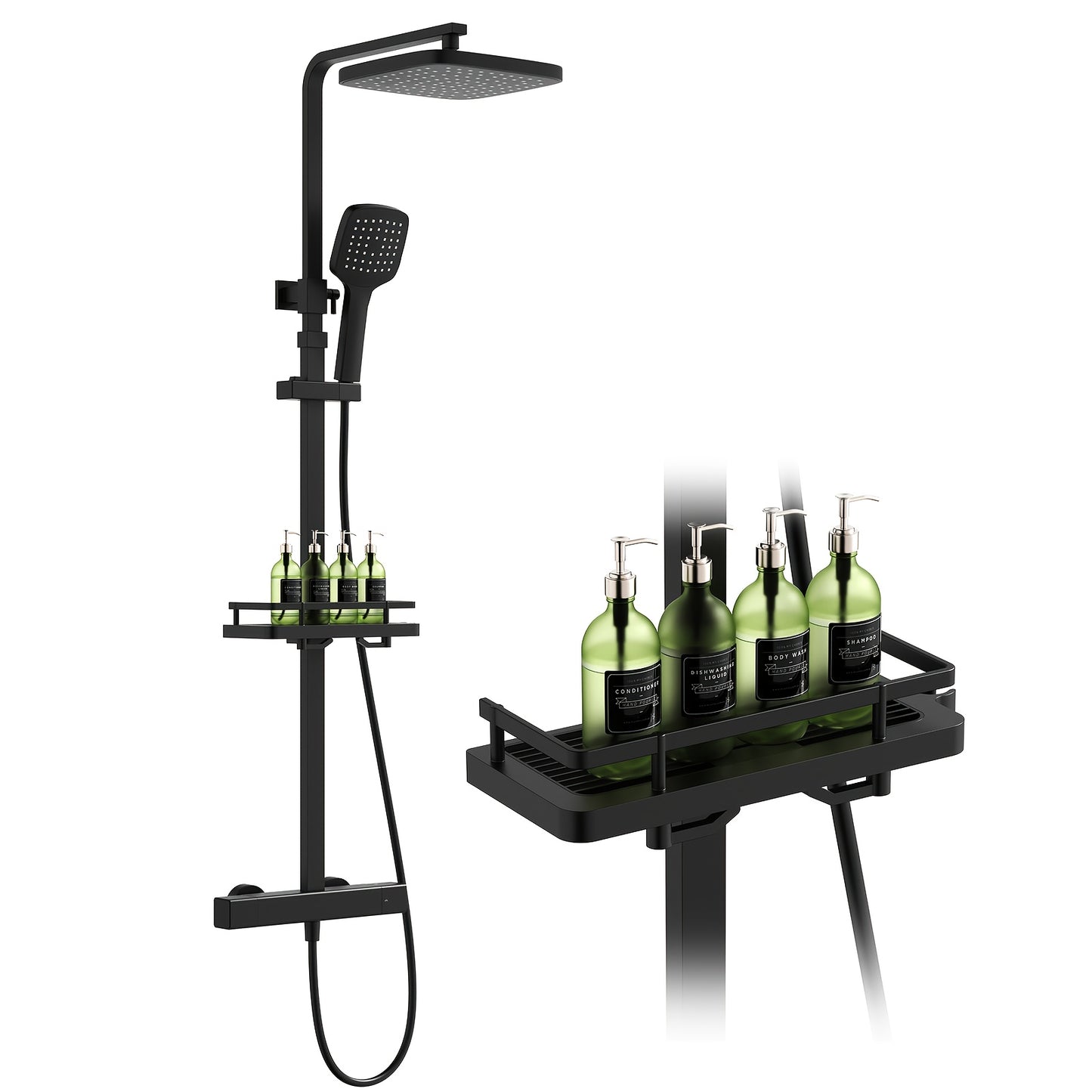 Douche Systeem – Douche Set – Thermostaatkraan – Regendouche – Handdouche – Zwart Design – 38°C Veiligheidsslot – Verstelbare Hoogte