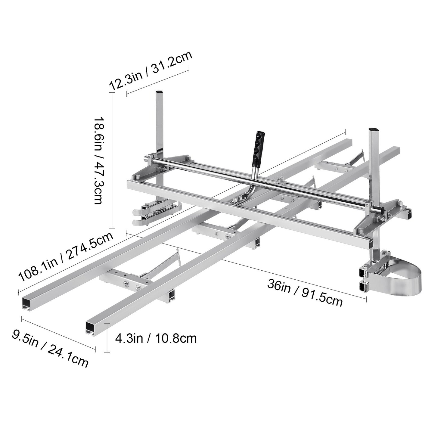 Kettingzaaggeleider – Kettingzaagmolen – Zaagrail – Zaaggeleider – Houtbewerking – Aluminium Rail – Gegalvaniseerd Staal – Verstelbare Klemplaten – 275 cm Zaagrail
