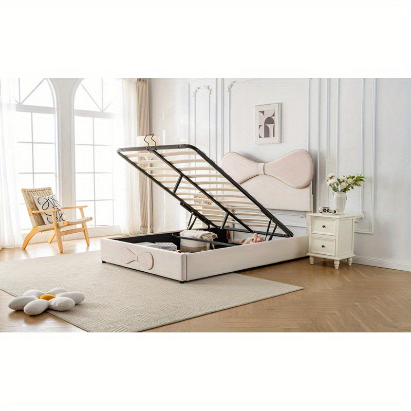 Beddenkast – Tweepersoonsbed – Gestoffeerd Bed – Opbergbed – Ladebed – Verstelbaar Hoofdbord – Linnen Bekleding – 140x200 cm