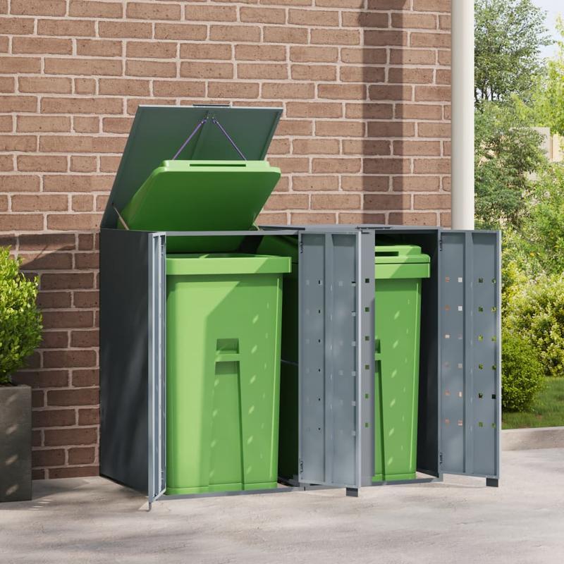 Afvalbak – Vuilnisbak – Containers – Afvalcontainer – Buitenbak – Staal Met Wielen – Ventilatie En Sluitingen – Grijs 138x79x117 cm