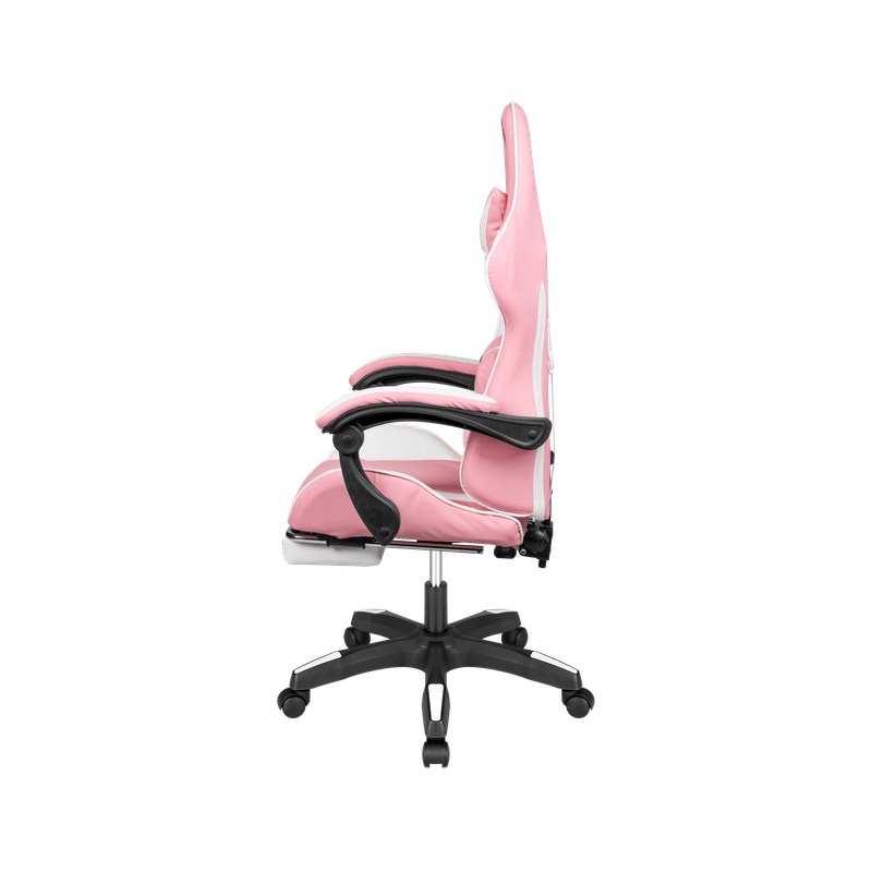 Gaming Stoel – Gamestoel – Gaming Chair – Game Stoel – Bureaustoel – Verstelbare Rugleuning – Eco-Leren Bekleding – Inclusief Voetensteun - Wit/Roze