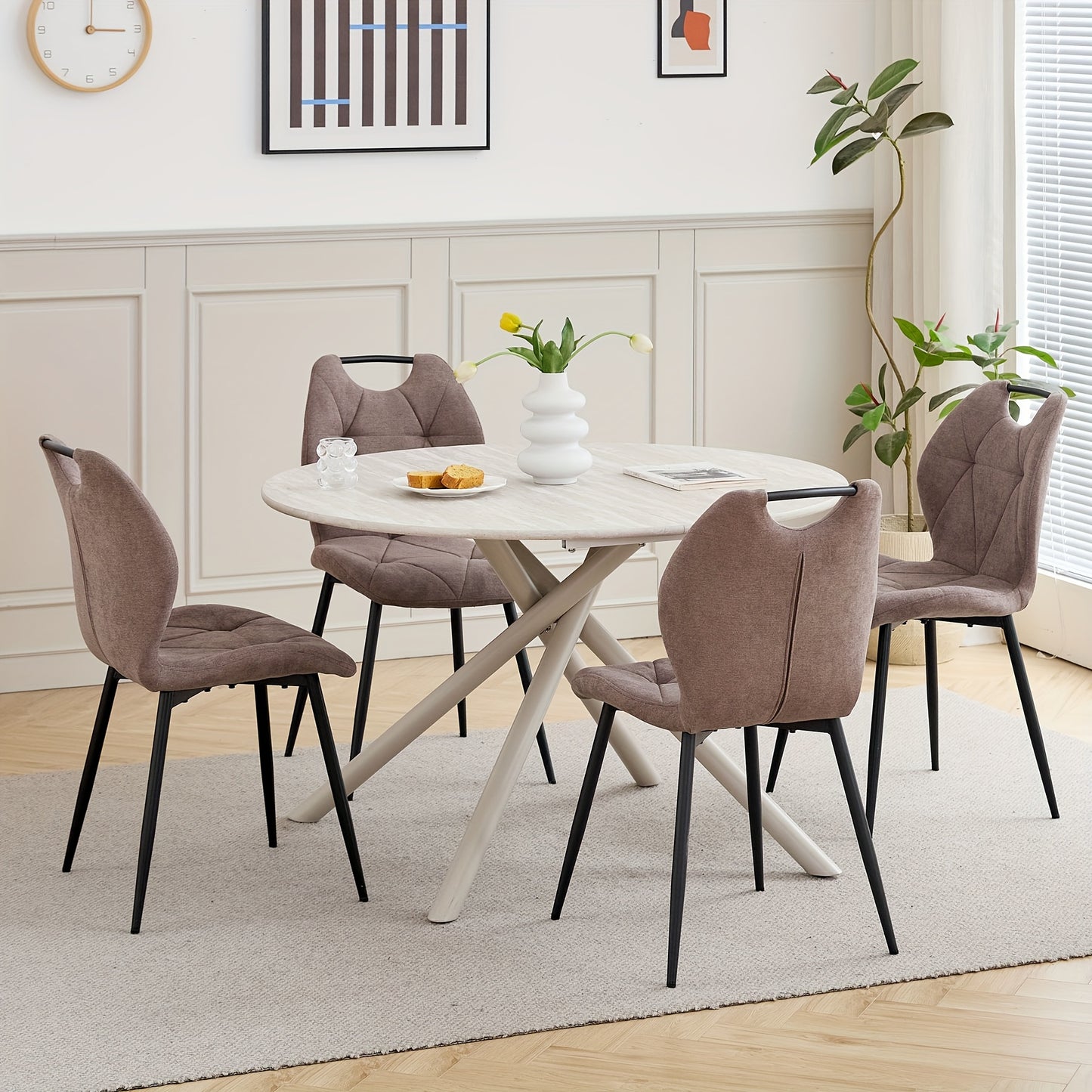 Eettafel Rond – Ronde Eettafel – Ronde Tafel – Keukentafel Rond – Ronde Eetkamertafel – Modern Design – Stevig Gecoat Metalen Kruispoot – 115 cm MDF Blad Grijs