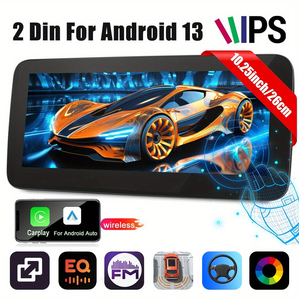 4GB (RAM)+64GB (ROM) Android 13 Double Din Car Stereo Car Audio 26.04 cm HD IPS TouchScreen 8 Core with Wireless Carplay, Wireless Android Auto, Mirror Link, Built-in WIFI/GPS/FM/DSP, Car Multimedia Player Supports 4K Video P