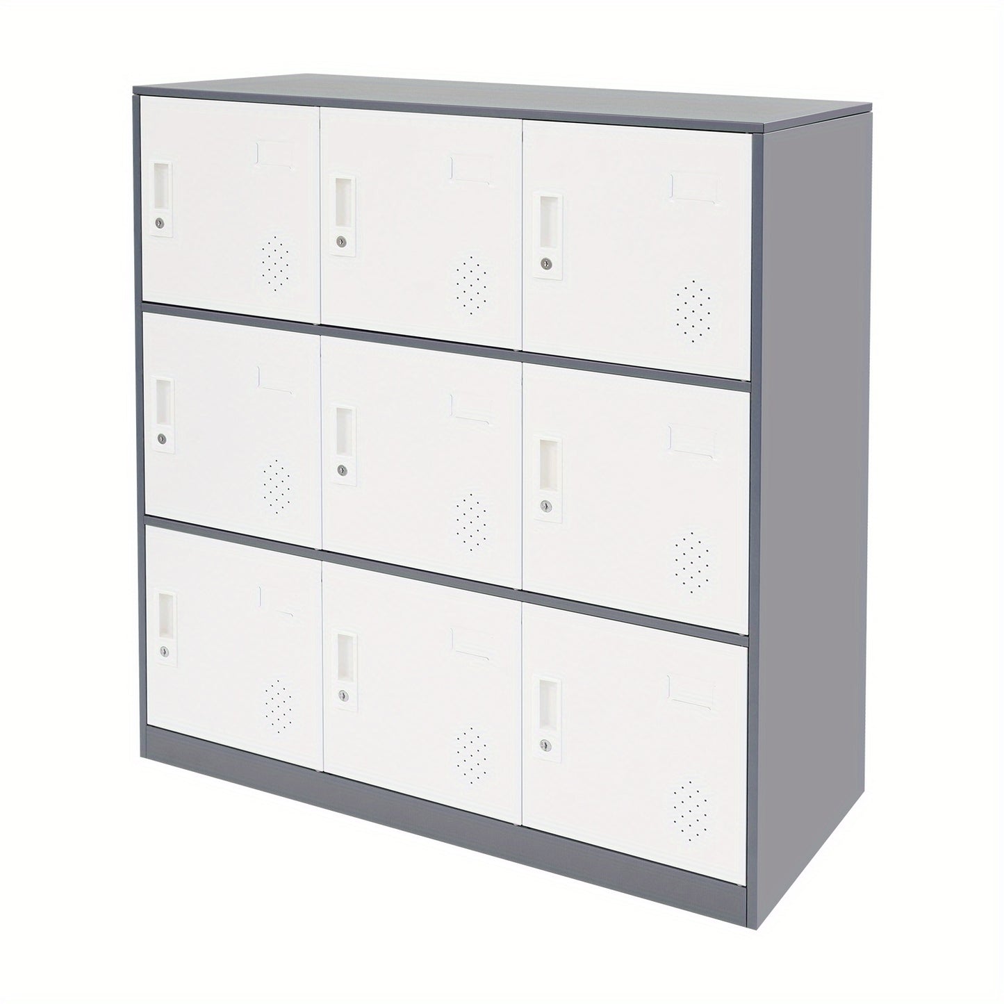 9-Door Heavy-Duty Lockable Metal Storage Cabinet with Card Slots & Key Lock - Modern & Gray Contemporary Floor-Standing Office Cabinet, 9-Slot Organizer for Home Office, School, Business - Easy Assembly, No Electrical Require