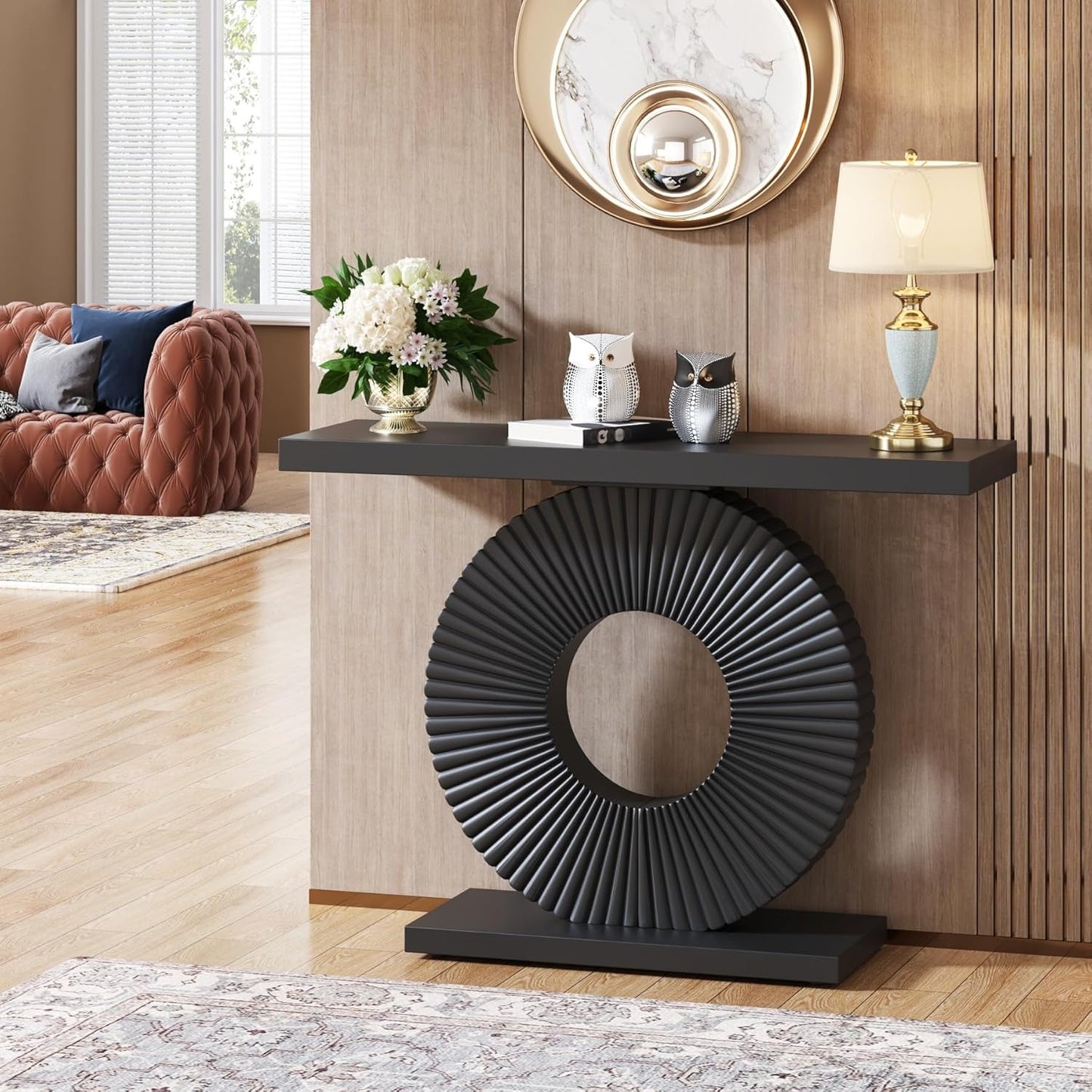 Modern Console Table with Geometric Base, 101.6 Cm, Wood, Entrance Table, Sofa Table, Narrow, Long, Contemporary Accent Table for Living Room, Entrance Area, Hallway, Black