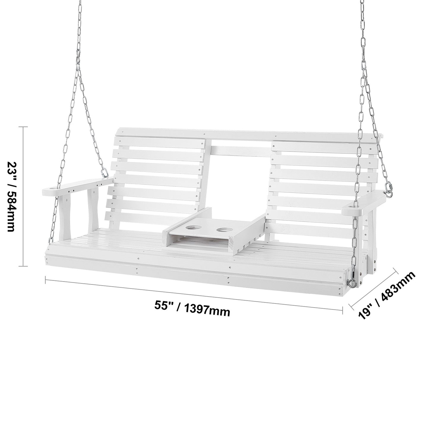 Houten Schommelbank – Tuinbank Schommel – Verandaschommel – Buitenbank Schommel – Balkon Schommel – Weerbestendig Dennehout – Inklapbare Bekerhouder