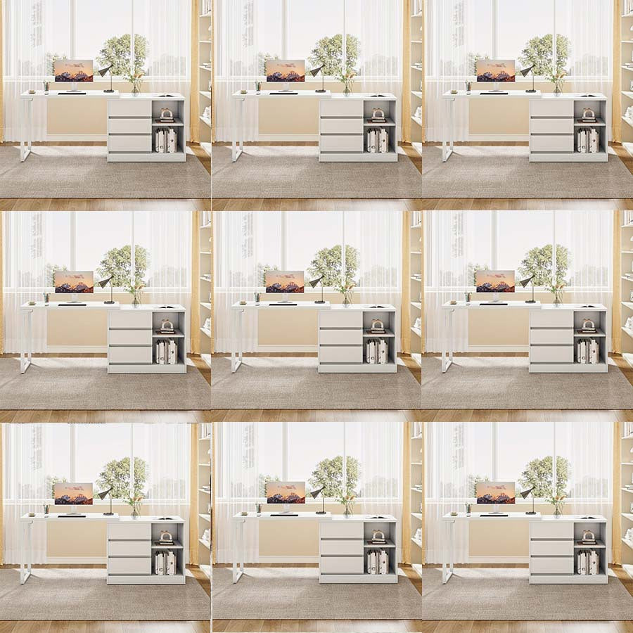 Bureau – Schrijftafel – Werktafel – Computertafel – Laptopbureau – Extra Lang 160 cm – 6 Opbergvakken – Ruim Werkblad – Stabiel Metalen Frame – Wit Houtkleurig Design