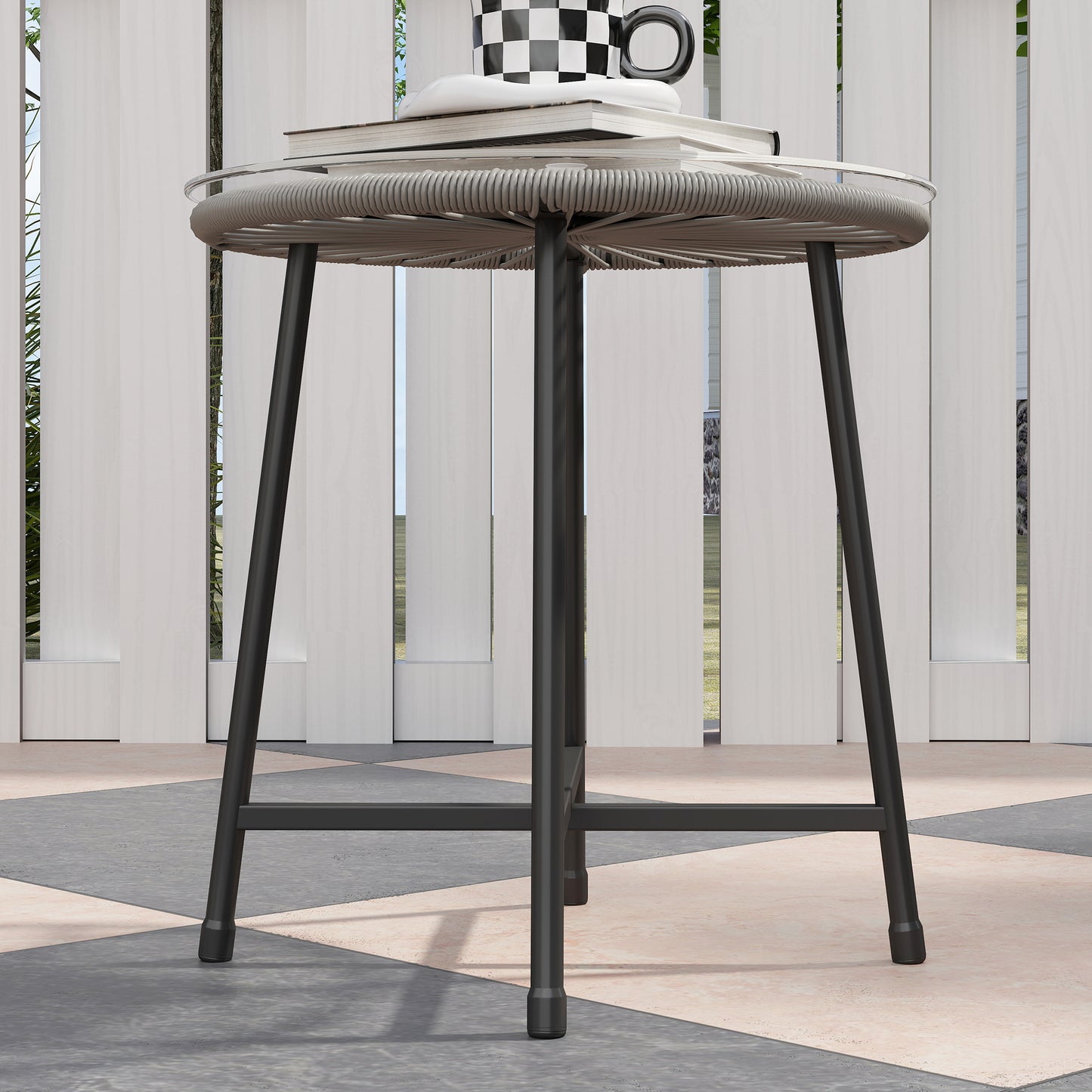 3-delige Tuinmeubelset – Buitenmeubilair – Balkonset – Bistroset – Rattan Stoelset – Donkergrijs – Weerbestendig Staal – Compact & Comfortabel