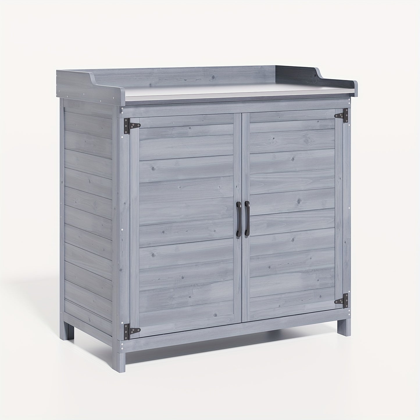 Tuinwerkbank – Oppottafel – Tuinwerktafel – Plantentafel – Werkbank – Met Metalen Werkblad – Houten Opbergruimte Met Verstelbare Plank – Duurzaam En Weerbestendig