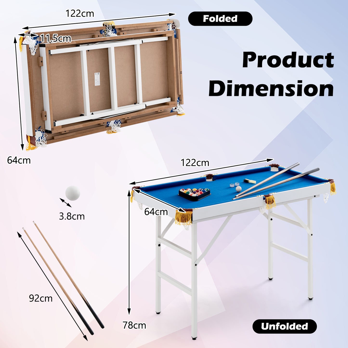 Opvouwbare Pooltafel – Biljarttafel – Speeltafel – Billiardtafel – Tafelbiljart – 122 cm Compact Formaat – Inclusief Compleet Accessoireset