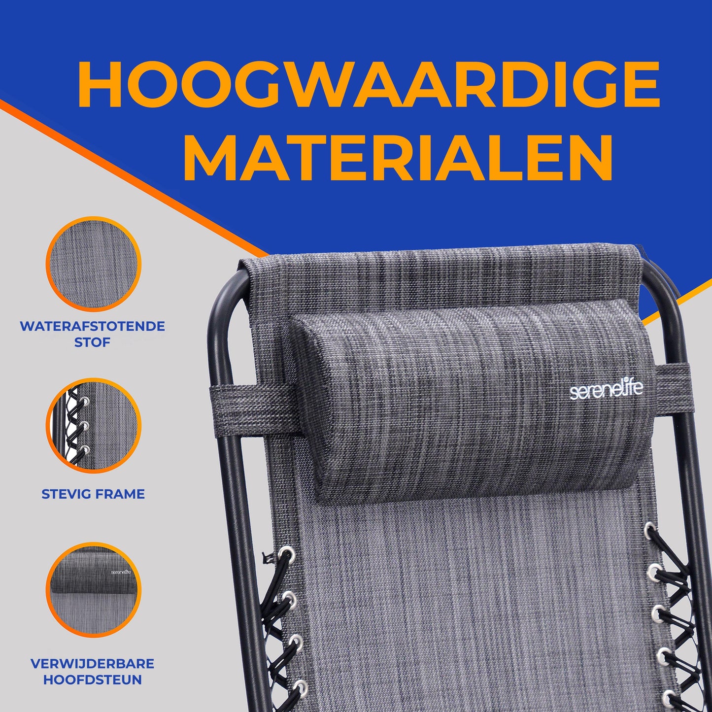 Loungestoel – Fauteuil – Relaxstoel – Tuinstoel – Zitzak – Set van 2 – Verstelbaar Met Afneembare Bekerhouders – Vouwbaar En Weerbestendig - Grijs