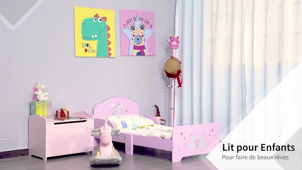 Kinderbed – Peuterbed – Meisjesbed – Prinsessenbed – Kasteelbed – Roze MDF Veneer – Houten Lattenbodem Inclusief