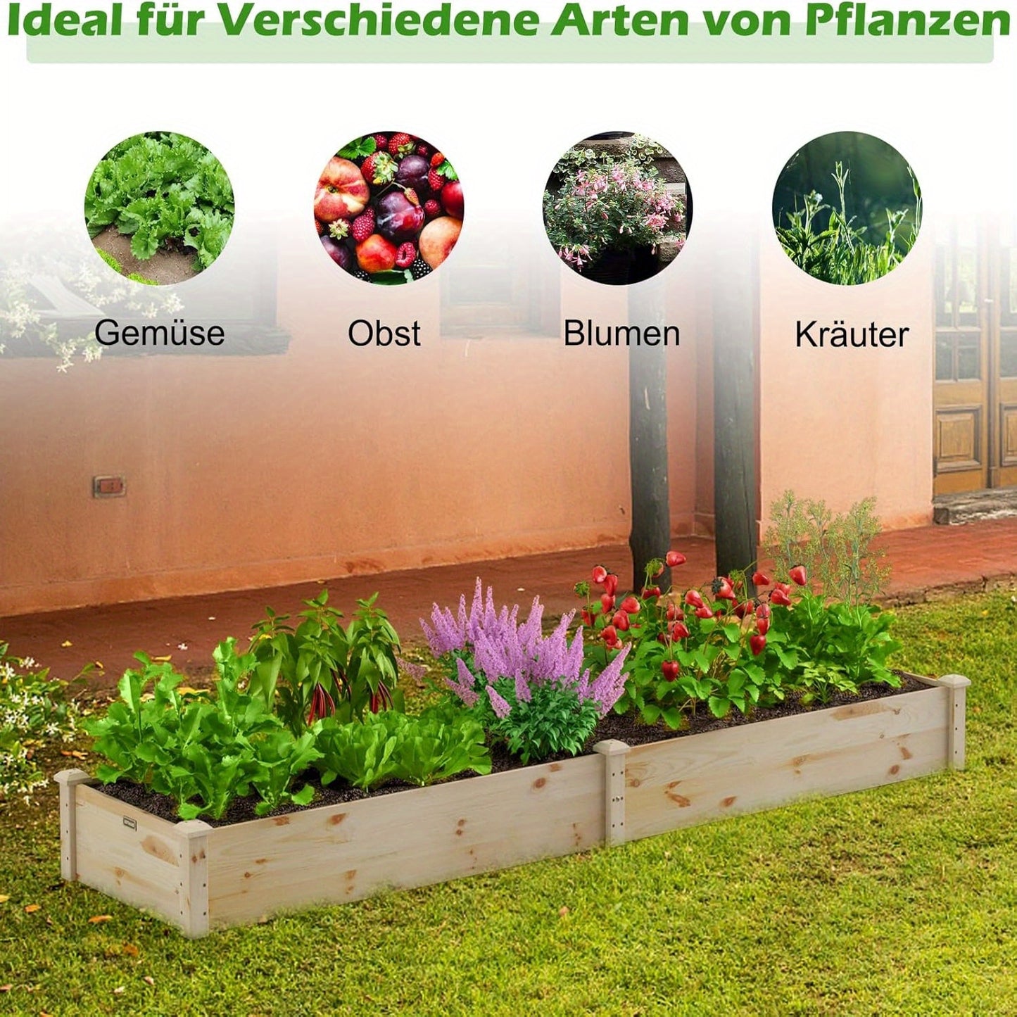 Tuinbak – Verhoogde Bak – Plantenbak – Kweekbak – Groentebak – Massief Vurenhout – Eenvoudige Montage – Open Bodem Drainage
