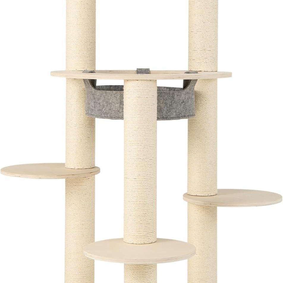Krabpaal – Krabmeubel – Kattenboom – Krabton – Kattenhuis – Hout en Sisal – 150 cm Hoog – Met Hangmat