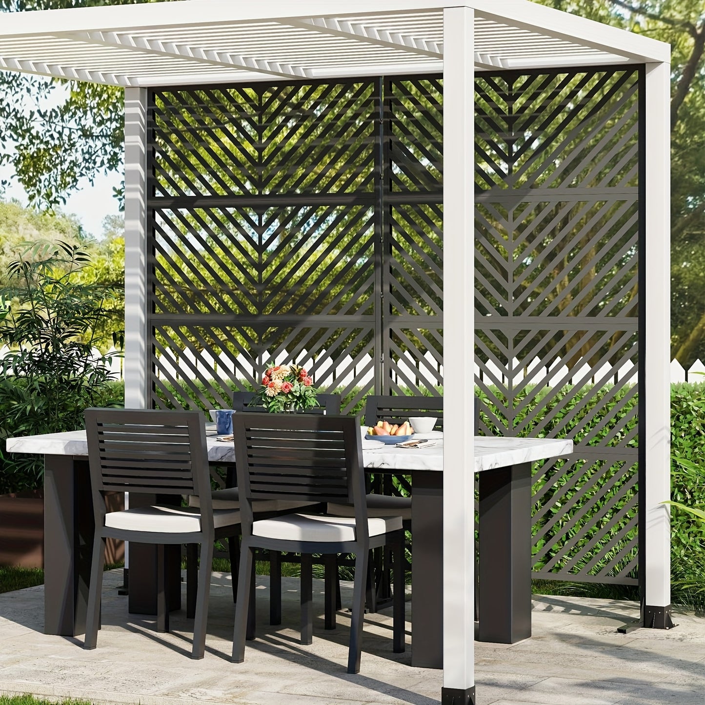 A Sturdy, Rust-Resistant Metal Privacy Screen Designed for Outdoor Patios, Featuring a Decorative Fence Panel That Withstands Weather Conditions, Measuring 182.88 cm in Height And 101.6 cm in Width, Perfect for Backyard Separ