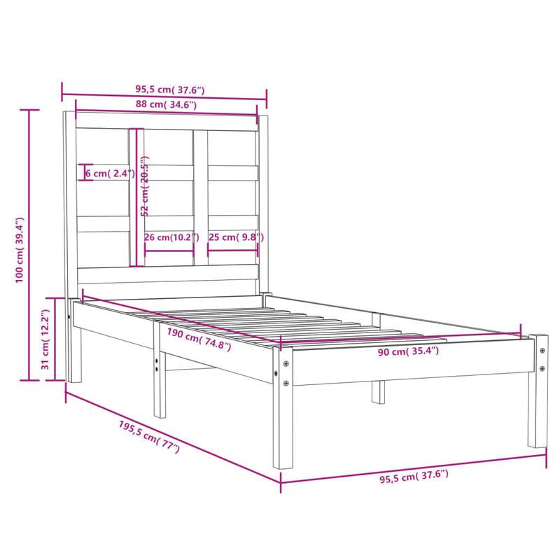 solid wood bed White 90x190cm Practical Removable