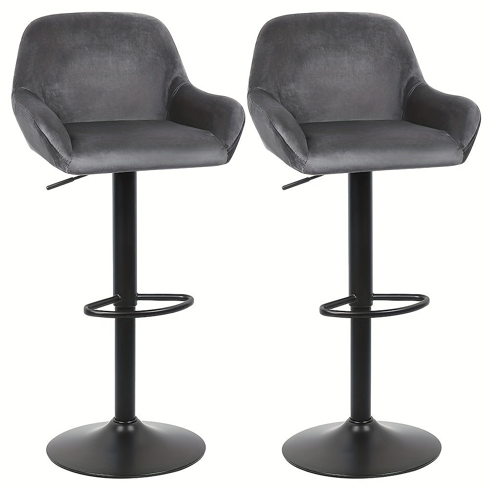 2pcs Luxe Velvet Bar Stools With Armrests - Extra-Wide For 90cm Counter Height Island Stools, Certified Upholstery & Ergonomic Design For Modern Kitchens & Dining Rooms