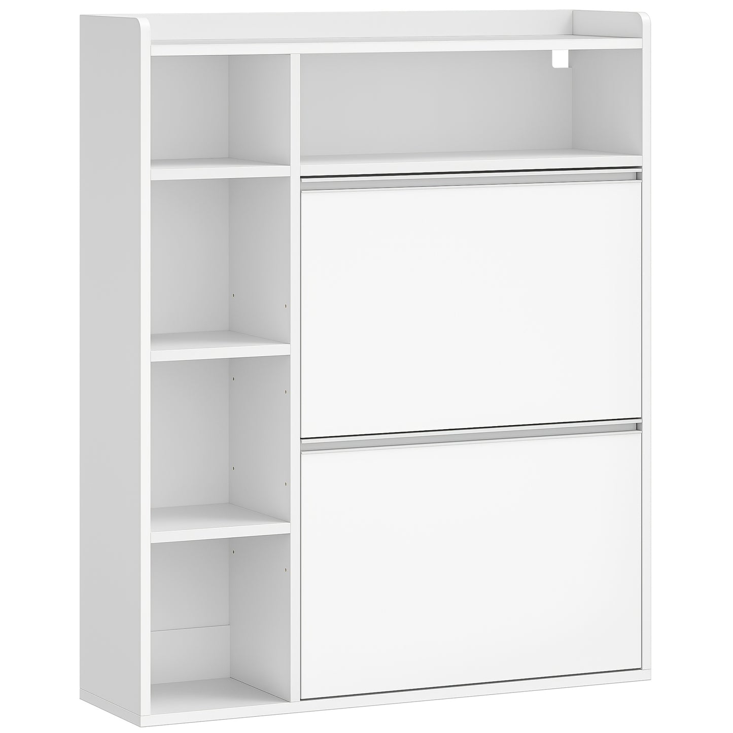 Narrow Shoe Cabinet with 2 Doors, Narrow Shoe Chest with 5 Open Compartments, Adjustable, Shoe Rack for 8-12 Pairs Of Shoes, for Hallways, Entrances, 84.7 X 24 X 102cm, White - QUORE