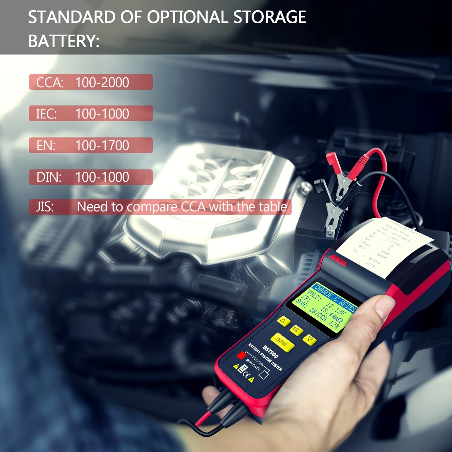 Accu Tester – Batterij Analyzer – Auto Accu Checker – Load Tester – Spanningstester – 99% Nauwkeurigheid – Geschikt Voor 12V & 24V voertuigen