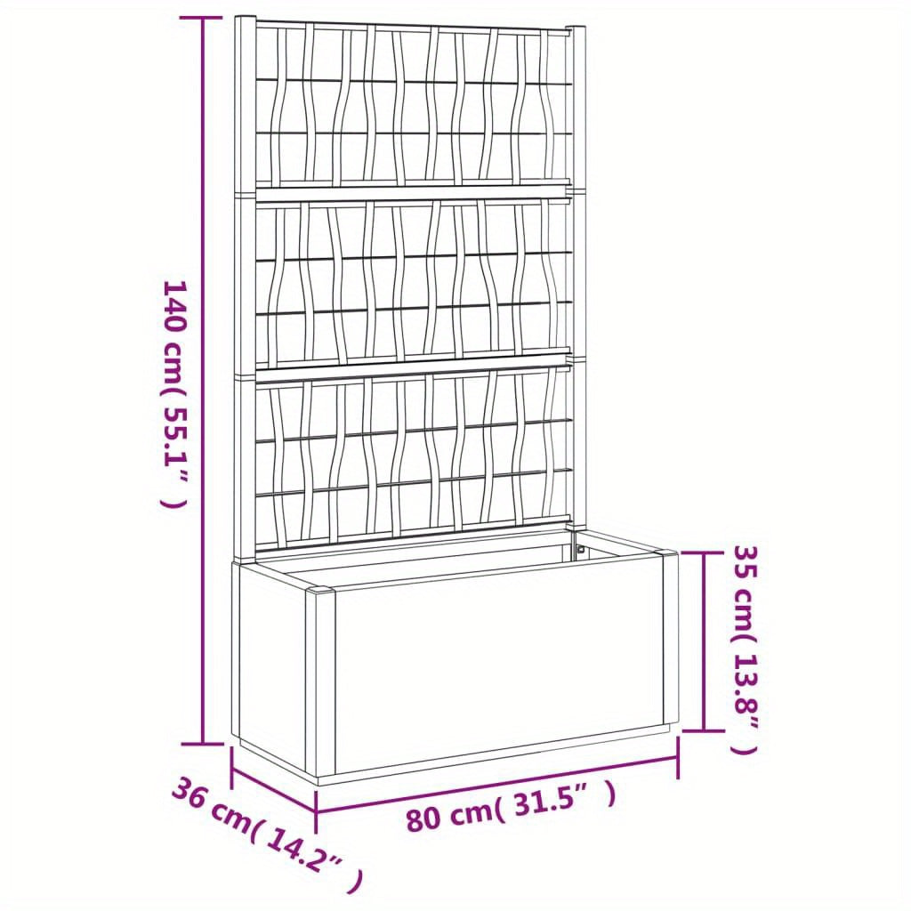 Tuingebied Raised Bed – Tuinbak – Plantenbak – Kruidenbak – Bloembak – Vierkant Tuinbak met Trellis – 80x36x140 cm – Weerbestendig PP Materiaal