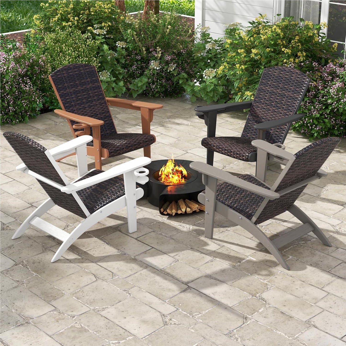 Adirondack Tuinstoel – Tuinstoel – Buitenstoel – Balkonstoel – Loungestoel – HDPE Frame – Comfortabel Gevuld Rattan