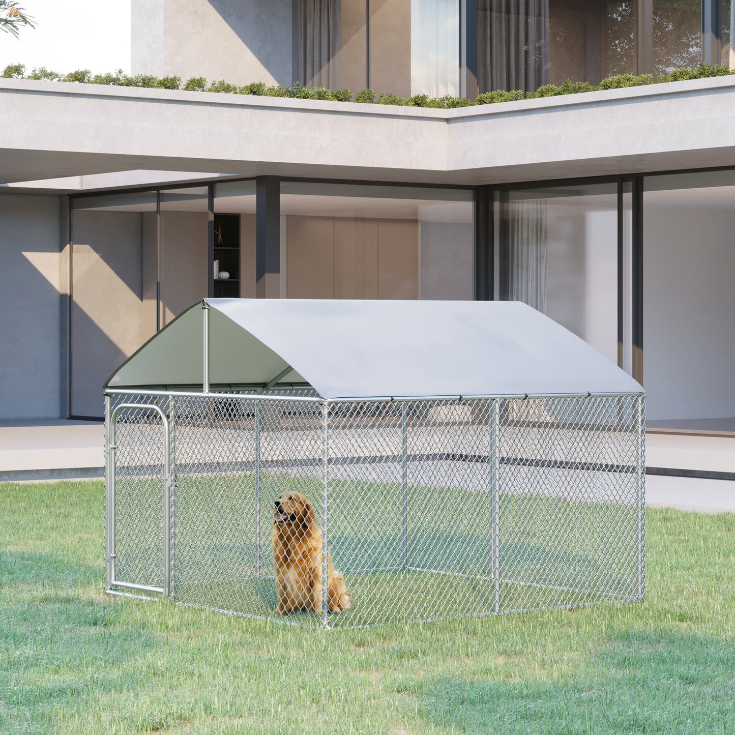 Hondenren – Puppyren – Hondenkennel – Buitenren – Hondenbench – Gegalvaniseerd Staal – Overdekte Buitenruimte 230x230x175 cm