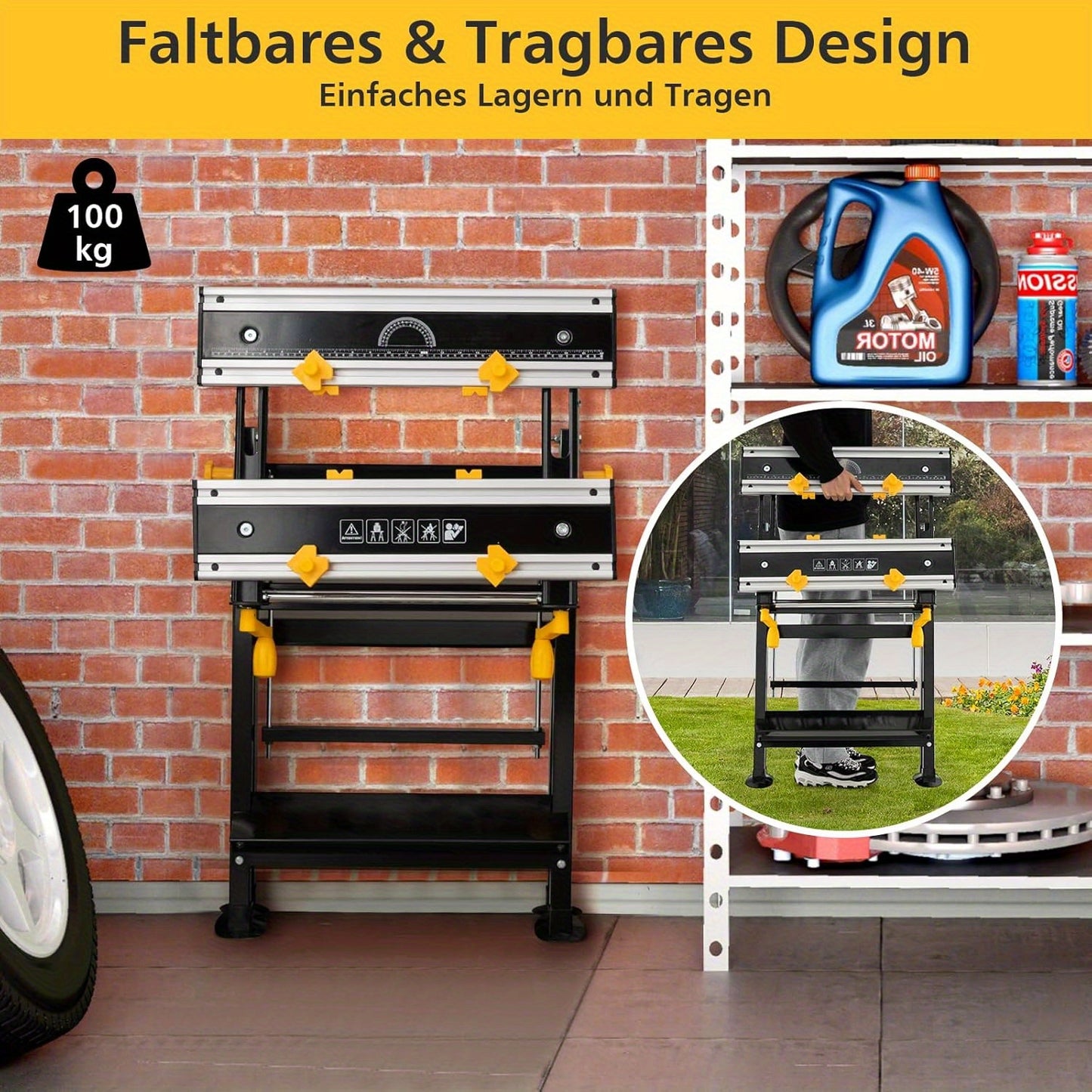 Werkbank – Werktafel – Inklapbare Werkbank – Opvouwbare Werkbank – Mobiele Werkbank – Met 7 Hoogtestanden – Kantelbaar Werkblad