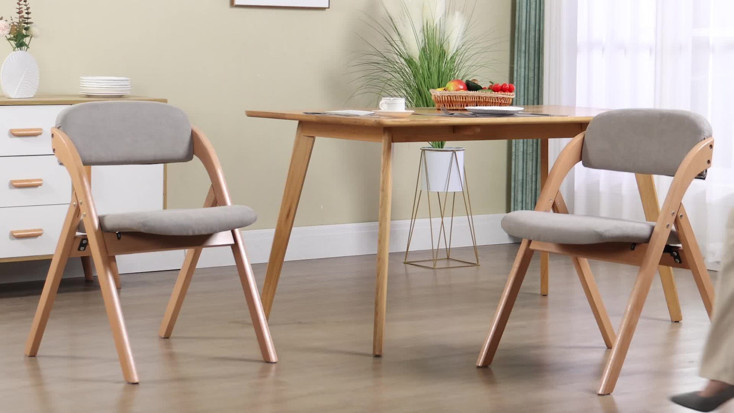 Klapstoel – Opvouwbare Stoel – Campingstoel – Eetkamerstoel – Extra Stoel – Set Van 2 – Houten Frame – Gewatteerde Zitting Met Afneembare Hoes – Grijs
