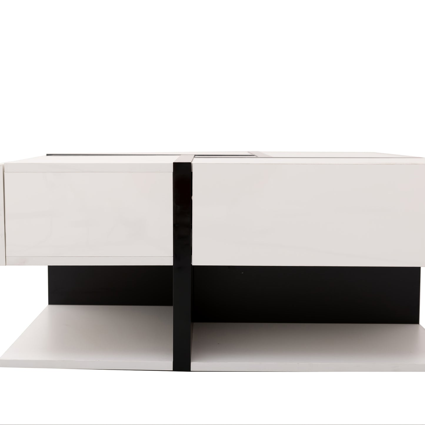Modern High-Gloss Coffee Table with 4-Drawer Tabletop & Under-Table Storage - Metal Frame, Assembly, Space-Saving Design - Shiny Glossy for Small Apartments, - Model Compatible for Multi-Space Use (Assembly Required)