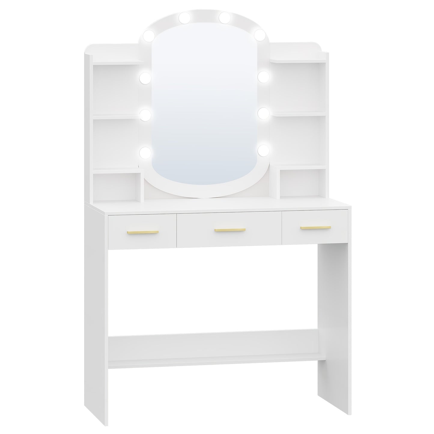 Make-up Tafel – Kaptafel – Schminktisch – Make-up Organizer – Cosmetica Tafel – Wit MDF – LED Verlichting Met 3 Lichtstanden – 40x90x144 cm