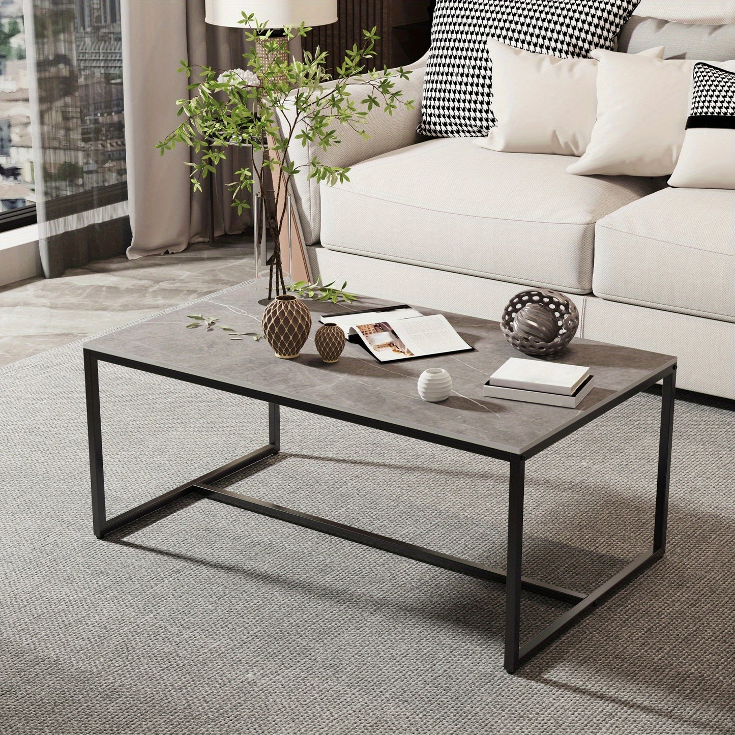 Salontafel – Woonkamertafel – Bijzettafel – Koffietafel – Tafel – Hoogwaardig Sintered Stone Blad – Kras- en Hittebestendig 1200°C – Modern Italiaans Design – Minimalistisch Zwart Metalen Frame