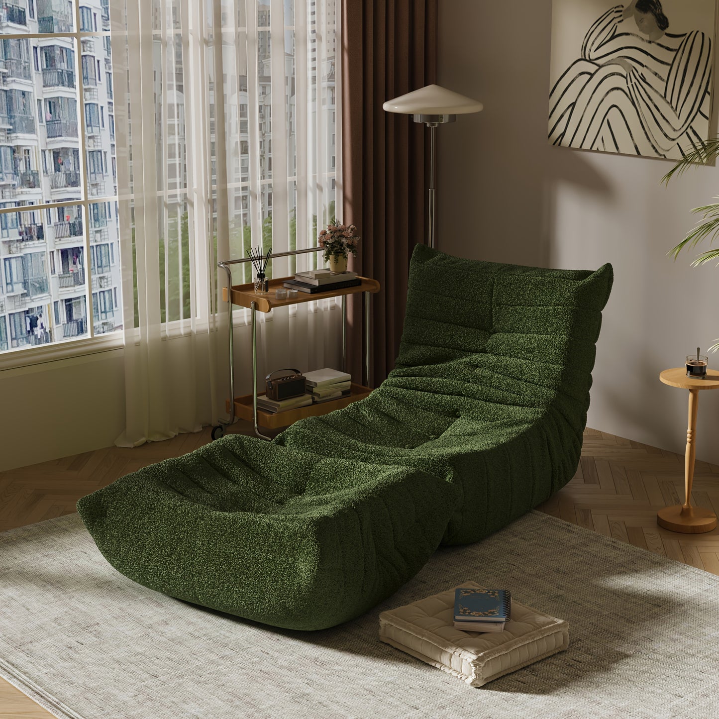 Loungestoel – Armless Chair – Accent Chair – Lazy Sofa – Floorstanding Chair – Ergonomisch Ontwerp – Zachte Sherpa Bekleding – Groen