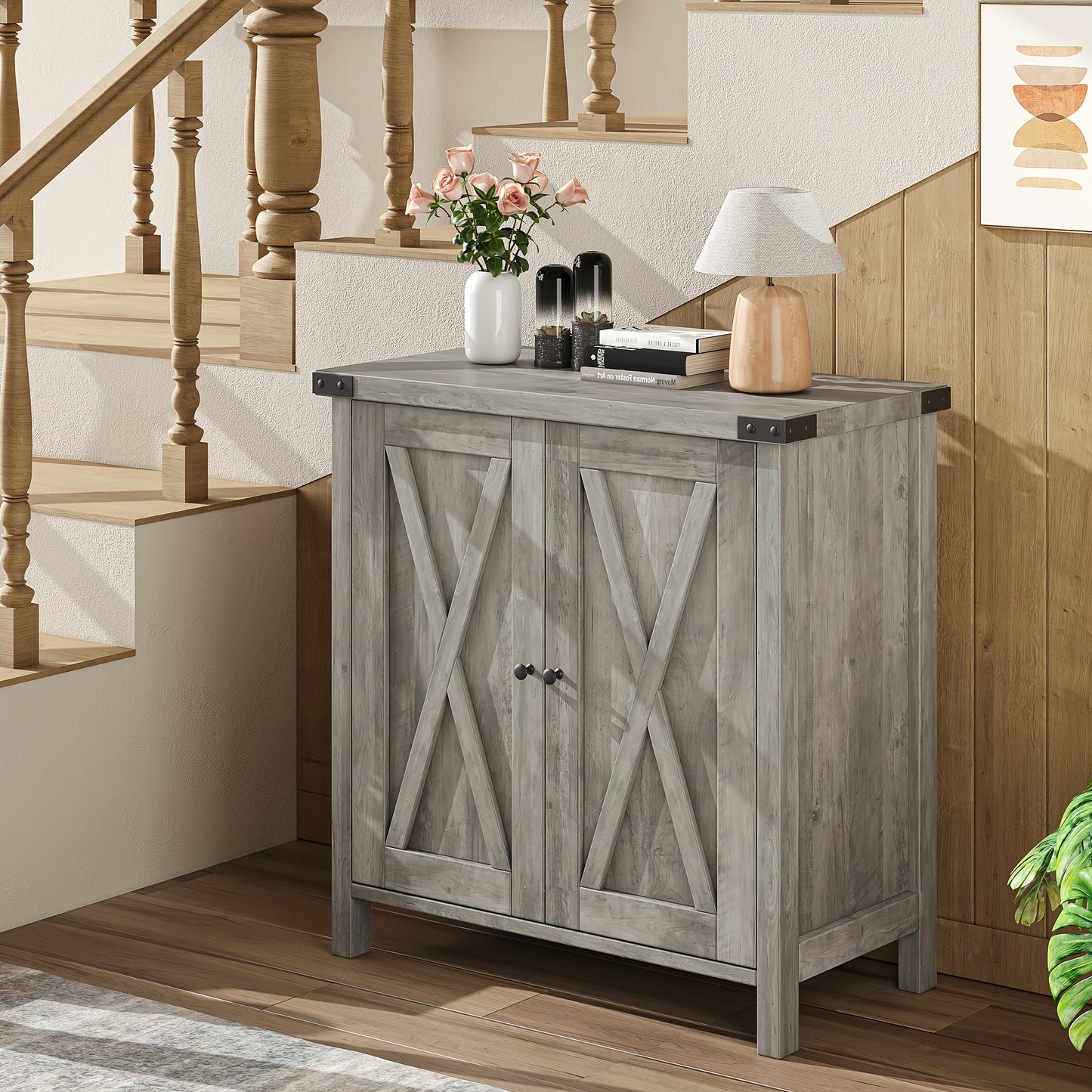 Buffetkast – Buffetkastje – Dressoir – Opbergkast – Kastje – Grijs – Massief Hout & Metaal – Verstelbare Plank – Vrijstaand – Industrieel Vintage Design