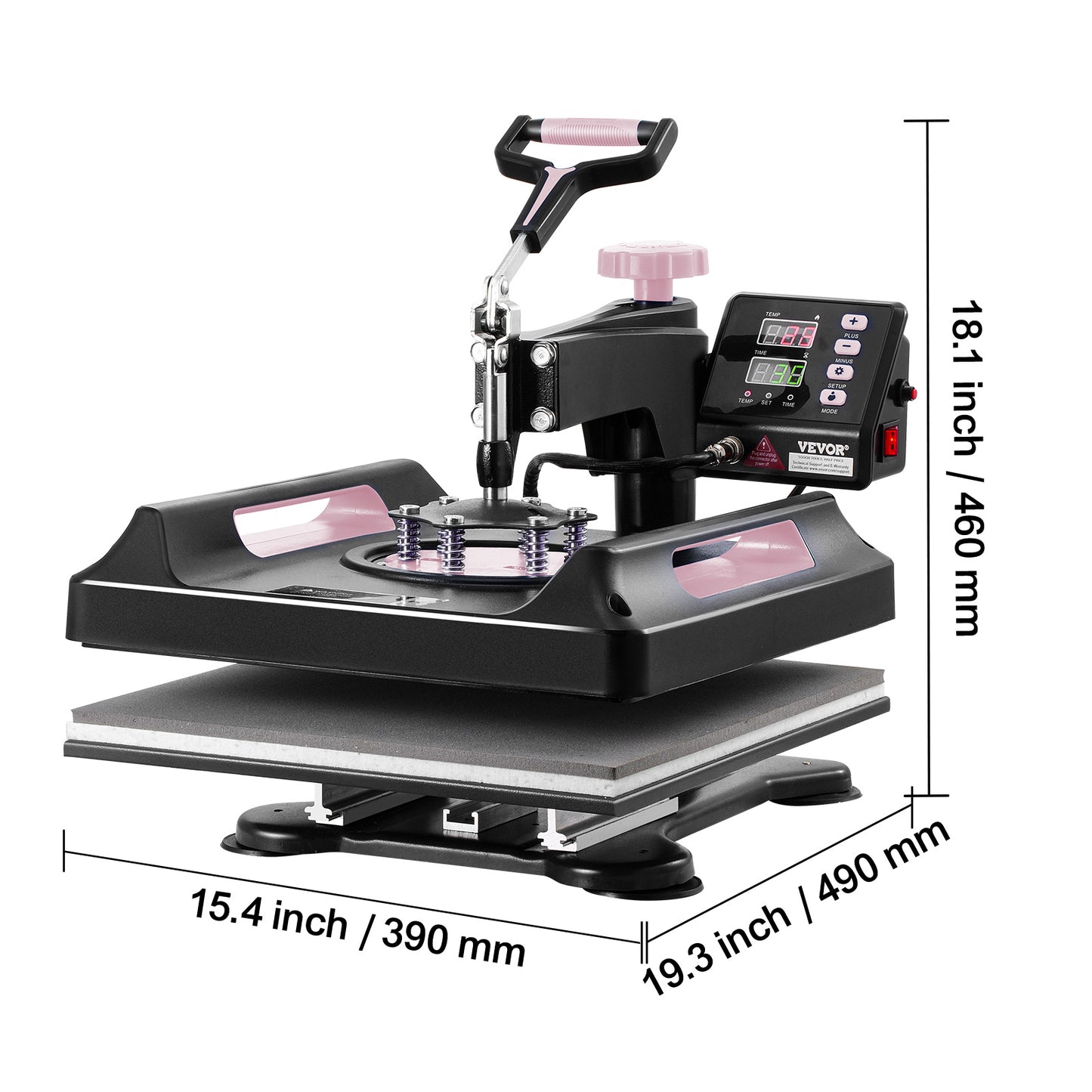 VEVOR 8 in 1 Heat Press Machine 15x15 in 30oz Tumbler Press T-Shirts Black