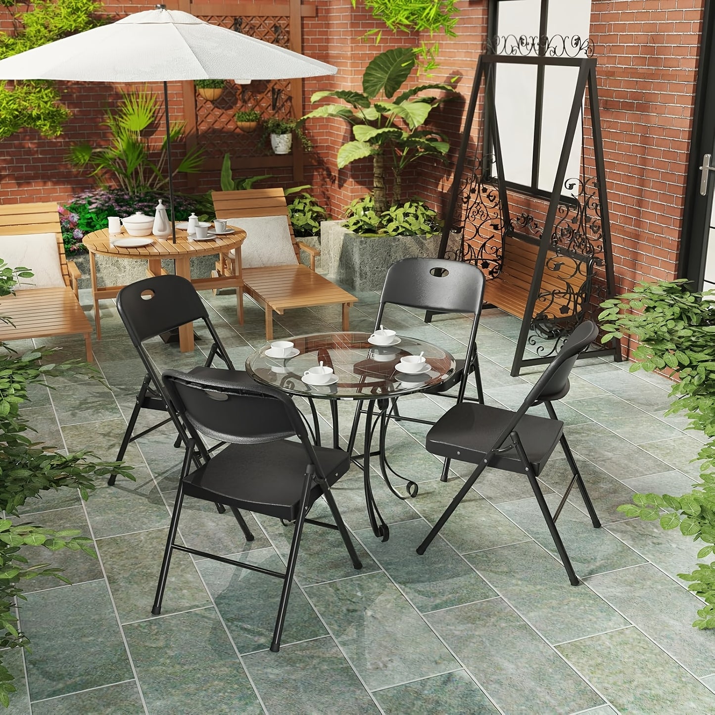 Set van 2 Opvouwbare Plastic Stoelen – Vouwstoelen met Metalen Frame en Gevoerde Zitting en Rugleuning – Zwart, Voor Thuis, Kantoor of Evenementen