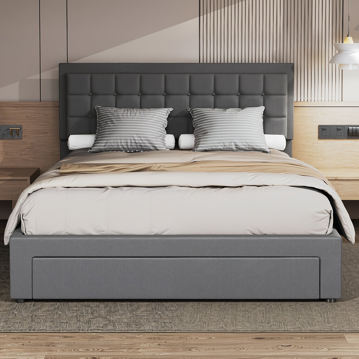 Opbergbed – Opbergbed met Gaslift – Bed met Lade – Gestoffeerd Bed – Tweepersoonsbed 160x200 cm – Gasveermechanisme – Gestoffeerd Hoofdeinde