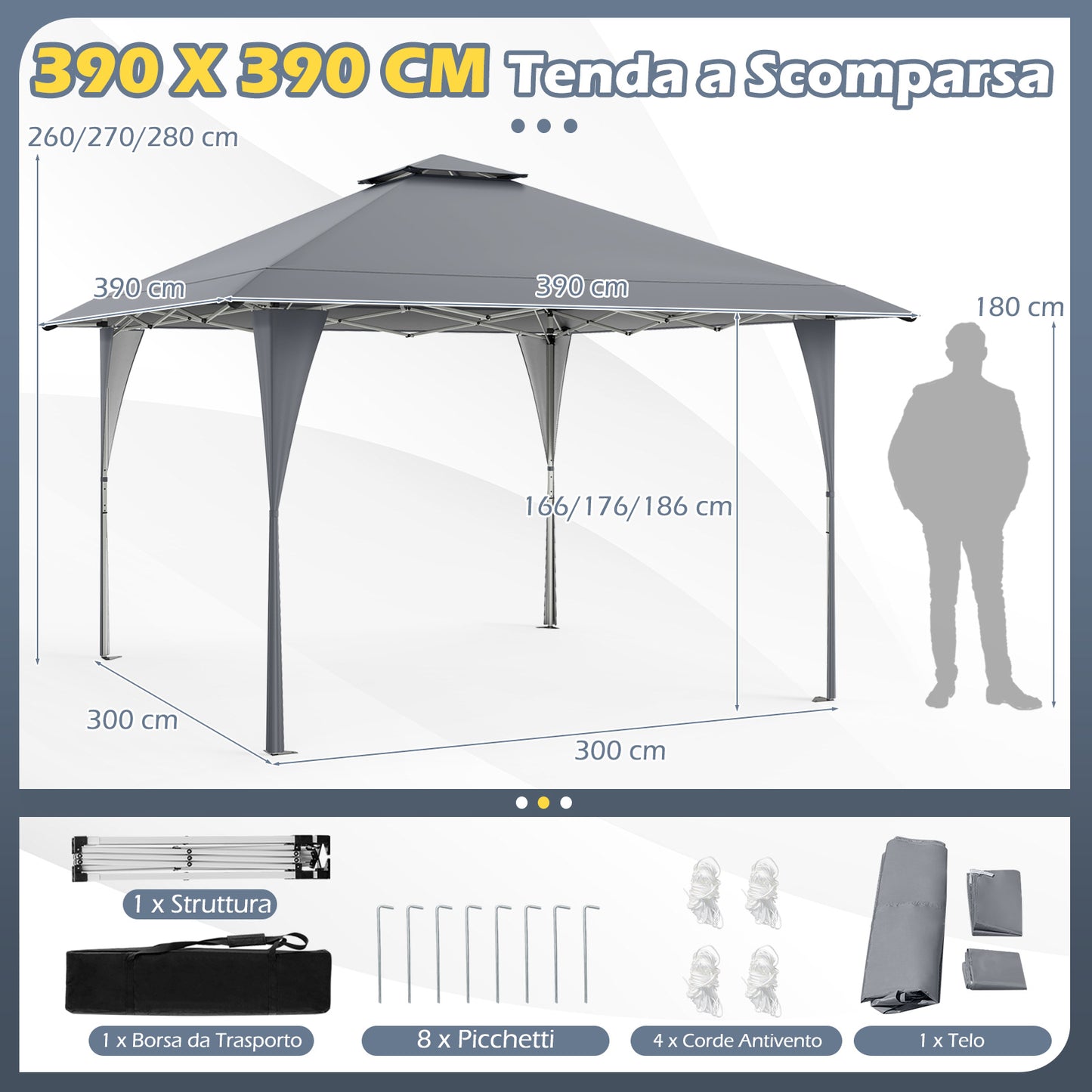 Pop-up Tuinpaviljoen – Tuinhuisje – Partytent – Parasoll – Schaduwdoek – Verstelbare Hoogte – Waterafstotende Oxford Stof
