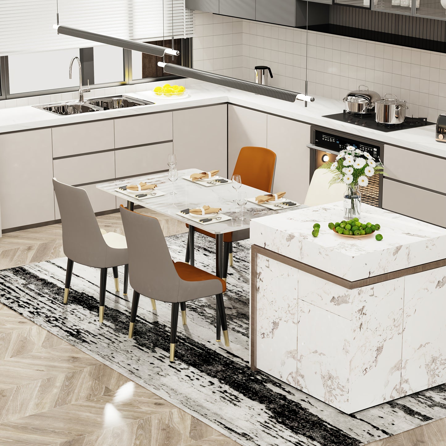 Eettafel – Tafel – Dinertafel – Keukentafel – Tafelblad – Wit Sintered Stone – Zwarte Metalen Poten – Krasbestendig & Eenvoudig Schoon Te Maken