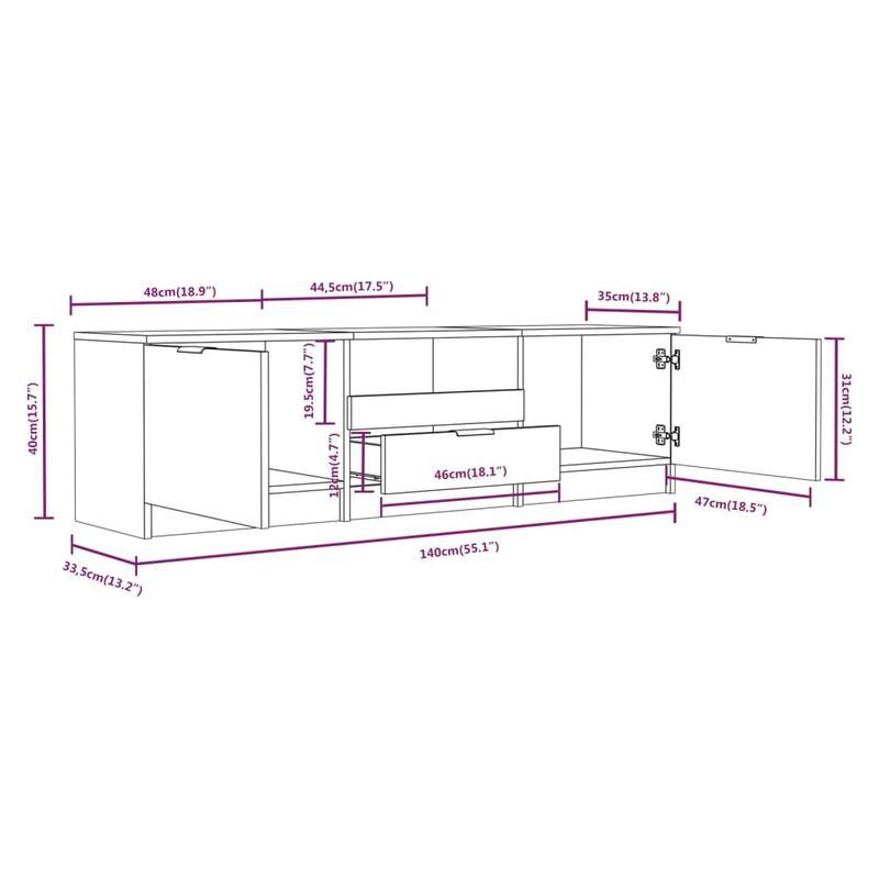 Tv-meubel – Tv-kast – Tv-dressoir – Mediameubel – Opbergkast – Grijs Sonoma – 140x35x40 cm – Houtmateriaal