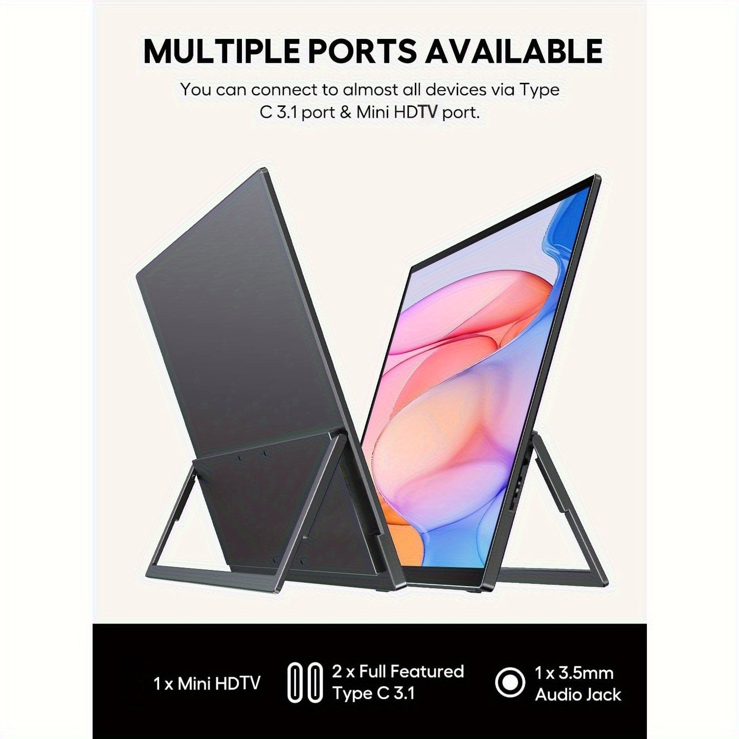 Gaming Monitor – Gaming Scherm – Portable Monitor – Tweede Scherm – Touchscreen Monitor – 18,5 Inch – 120Hz Verversingssnelheid – FreeSync – sRGB Kleur – USB-C – VESA Montage – Frameless Design