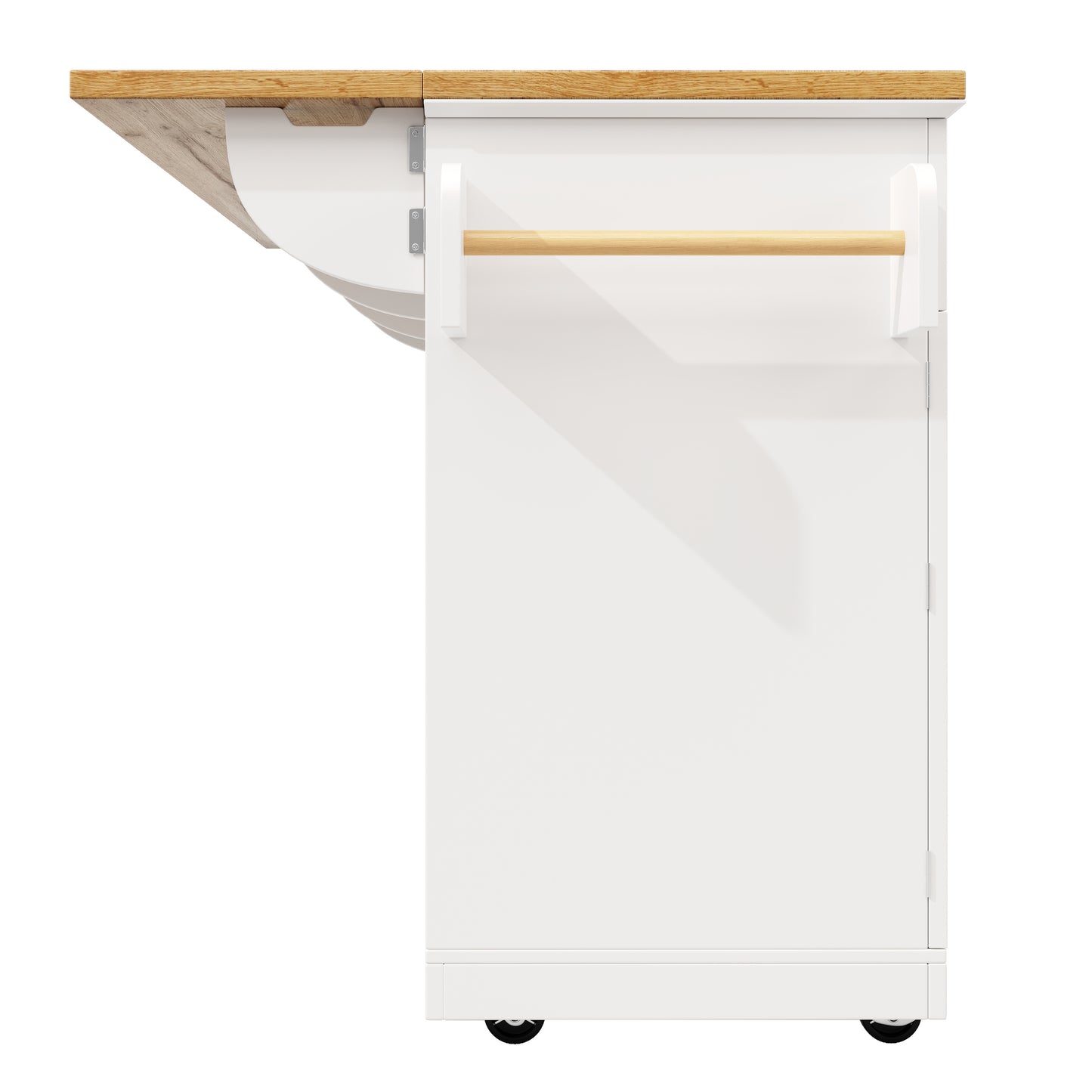 Keukeneiland – Keukentrolley – Keukenkast – Buffetkast – Serveerwagen – 5 Laden – Verstelbare Legplanken – Glazen Deuren – Houten Werkblad – Wieltjes – Wit – 140x40(63,5)x95 cm