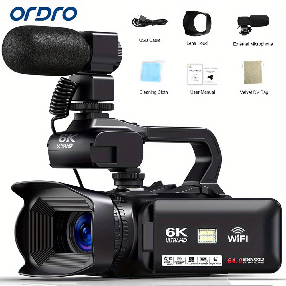 Vlogcamera – Compactcamera – Videocamera – Fotocamera – Vlogging Camera – 6K Ultra HD Video – Nachtzicht & 18x Digitale Zoom – 64MP – Touchscreen – Wifi – Inclusief Microfoon & Afstandsbediening – Zwart