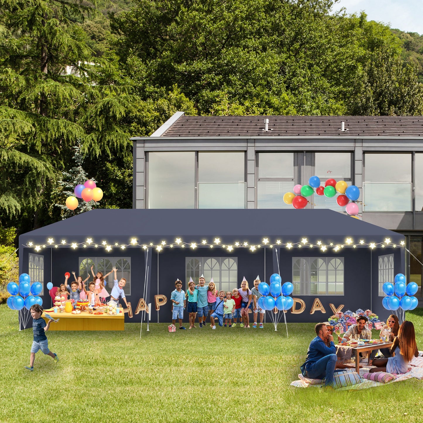Partytent – Feesttent – Paviljoen – Tent – Overkapping – 3 x 9 Meter Antraciet – 27 m² Beschutte Ruimte – Waterafstotend PE Materiaal